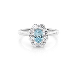 Pave Setting Aquamarine Halo Forlovelsesring