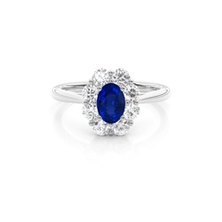 Pave Setting Blue Sapphire Halo Engagement Ring