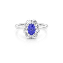 Pave Setting Tanzanite Halo Engagement Ring