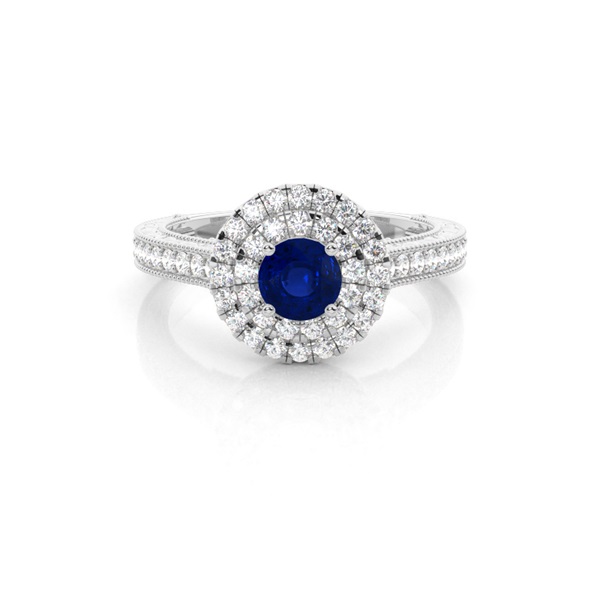 Prong Setting Blue Saphire Halo Engagement Ring