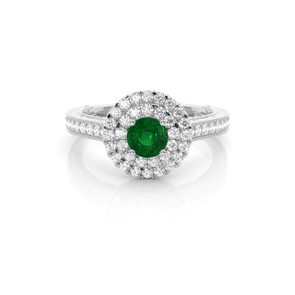 Prong Setting Emerald Halo Engagement Ring