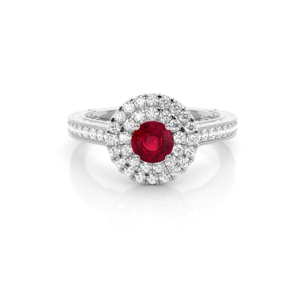 Prong Setting Ruby Halo Engagement Ring