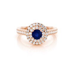 Prong Setting Blue Saphire Halo Engagement Ring