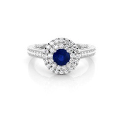 Prong Setting Blue Saphire Halo Engagement Ring