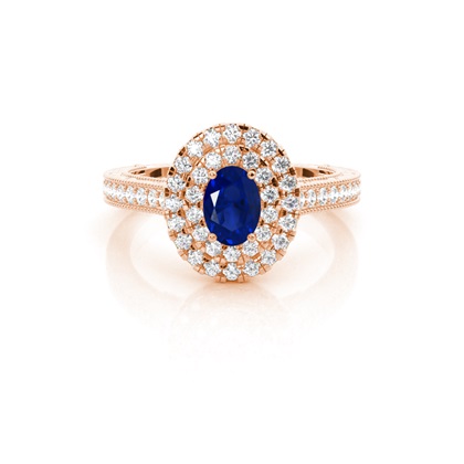 Prong Setting Blue Saphire Halo Engagement Ring