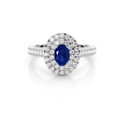 Prong Setting Blue Saphire Halo Engagement Ring