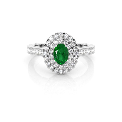 Prong Setting Emerald Halo Engagement Ring