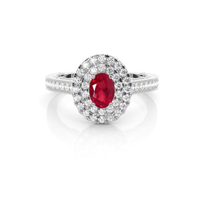 Prong Setting Ruby Halo Engagement Ring