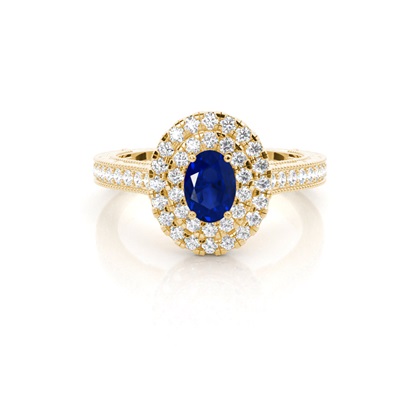 Prong Setting Blue Saphire Halo Engagement Ring