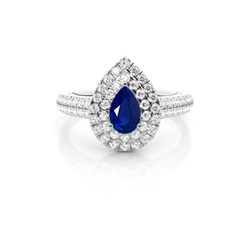 Prong Setting Blue Saphire Halo Engagement Ring