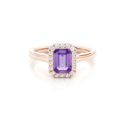 Bezel Setting Amethyst Halo Engagement Ring
