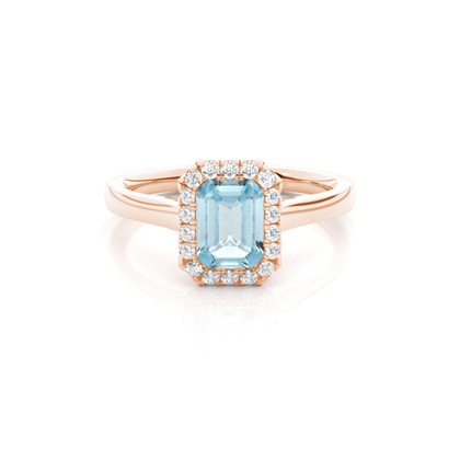 Bezel Setting Aquamarine Halo Engagement Ring