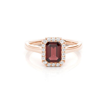Bezel Setting Garnet Halo Engagement Ring