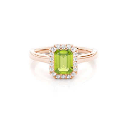 Bezel Setting Peridot Halo Engagement Ring