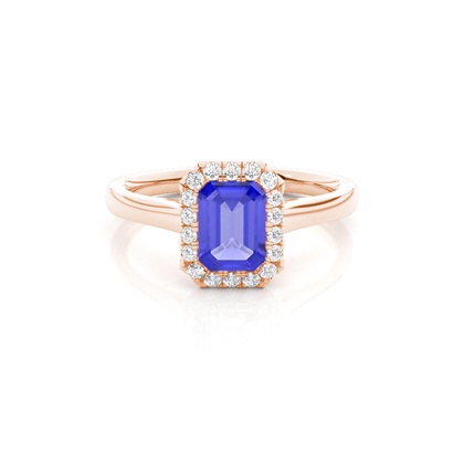 Bezel Setting Tanzanite Halo Engagement Ring