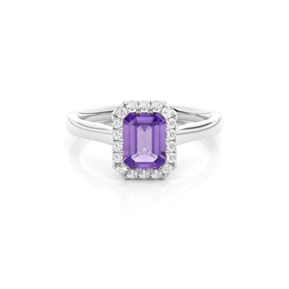 Bezel Setting Amethyst Halo Engagement Ring