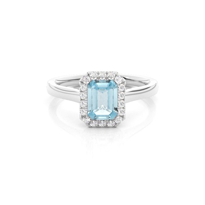 Bezel Setting Aquamarine Halo Engagement Ring