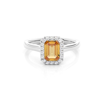 Bezel Setting Citrine Halo Engagement Ring