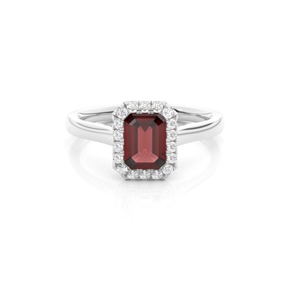 Bezel Setting Garnet Halo Engagement Ring