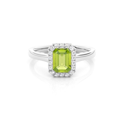 Bezel Setting Peridot Halo Engagement Ring