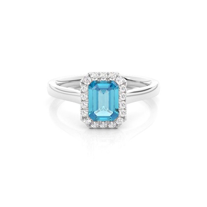 Bezel Setting Topaz Halo Engagement Ring