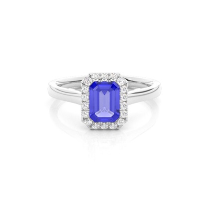 Bezel Setting Tanzanite Halo Engagement Ring