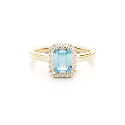 Bezel Setting Aquamarine Halo Engagement Ring