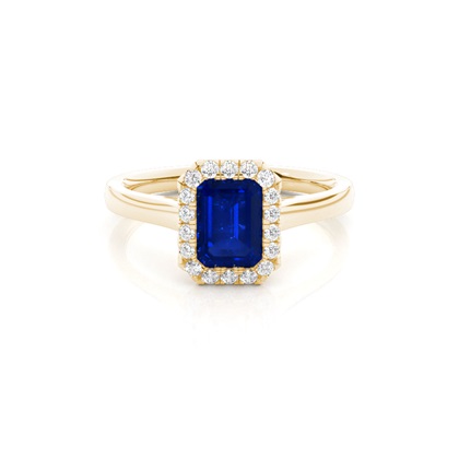 Bezel Setting Blue Sapphire Halo Engagement Ring