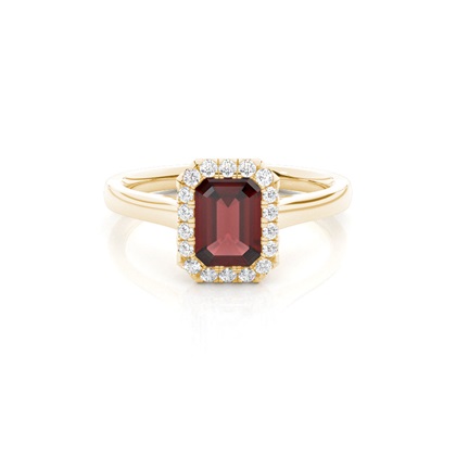 Bezel Setting Garnet Halo Engagement Ring