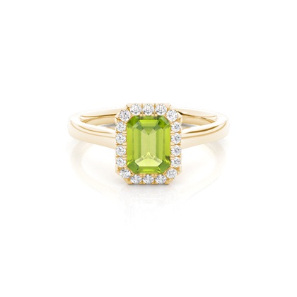 Bezel Setting Peridot Halo Engagement Ring