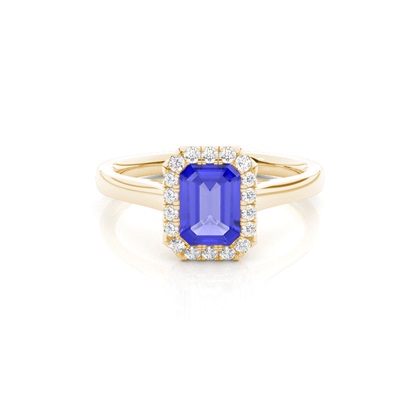 Bezel Setting Tanzanite Halo Engagement Ring