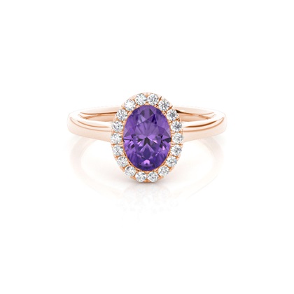 Bezel Setting Amethyst Halo Engagement Ring