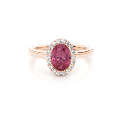 Bezel Setting Pink Tournamile Halo Engagement Ring