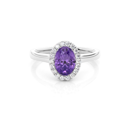 Bezel Setting Amethyst Halo Engagement Ring