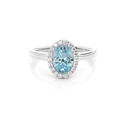 Bezel Setting Aquamarine Halo Engagement Ring