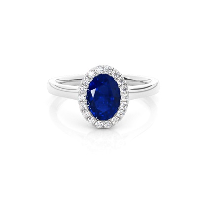 Bezel Setting Blue Sapphire Halo Engagement Ring