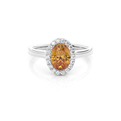 Bezel Setting Citrine Halo Engagement Ring