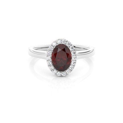 Bezel Setting Garnet Halo Engagement Ring