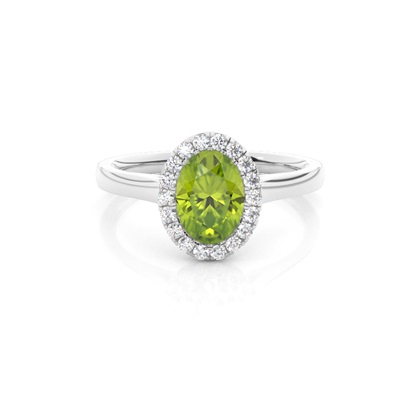 Bezel Setting Peridot Halo Engagement Ring