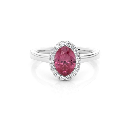 Bezel Setting Pink Tournamile Halo Engagement Ring