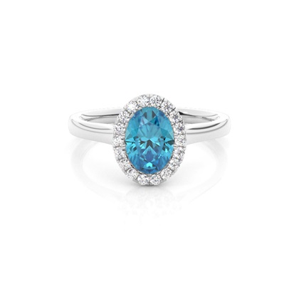 Bezel Setting Topaz Halo Engagement Ring