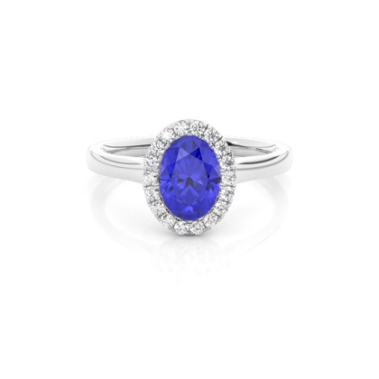 Bezel Setting Tanzanite Halo Engagement Ring