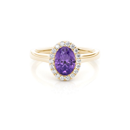 Bezel Setting Amethyst Halo Engagement Ring