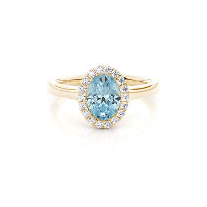 Bezel Setting Aquamarine Halo Engagement Ring