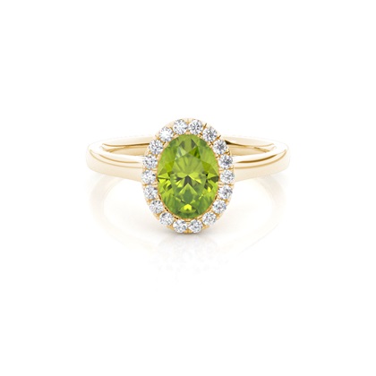 Bezel Setting Peridot Halo Engagement Ring