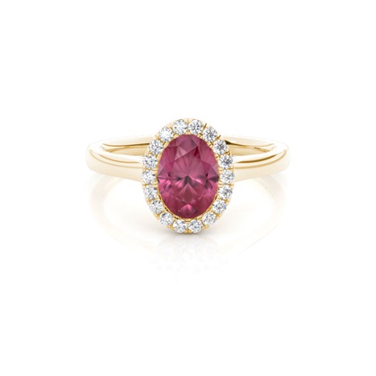 Bezel Setting Pink Tournamile Halo Engagement Ring