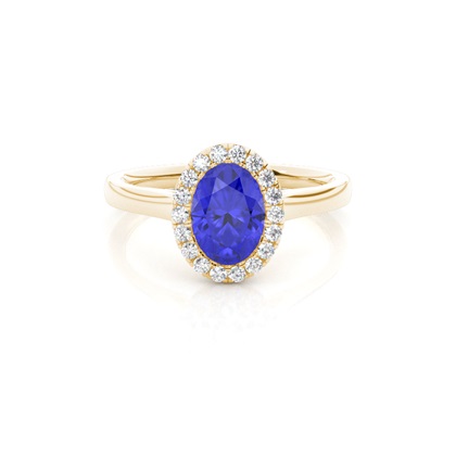 Bezel Setting Tanzanite Halo Engagement Ring