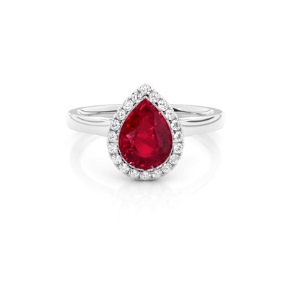 Pear Silver Ruby Diamond Engagement Rings