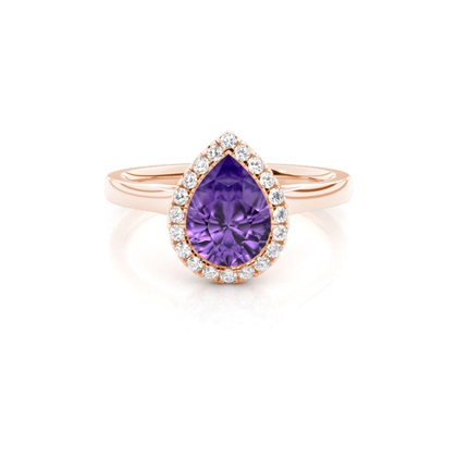 Bezel Setting Amethyst Halo Engagement Ring