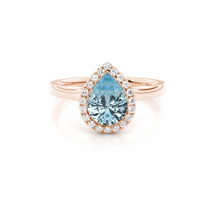 Bezel Setting Aquamarine Halo Engagement Ring